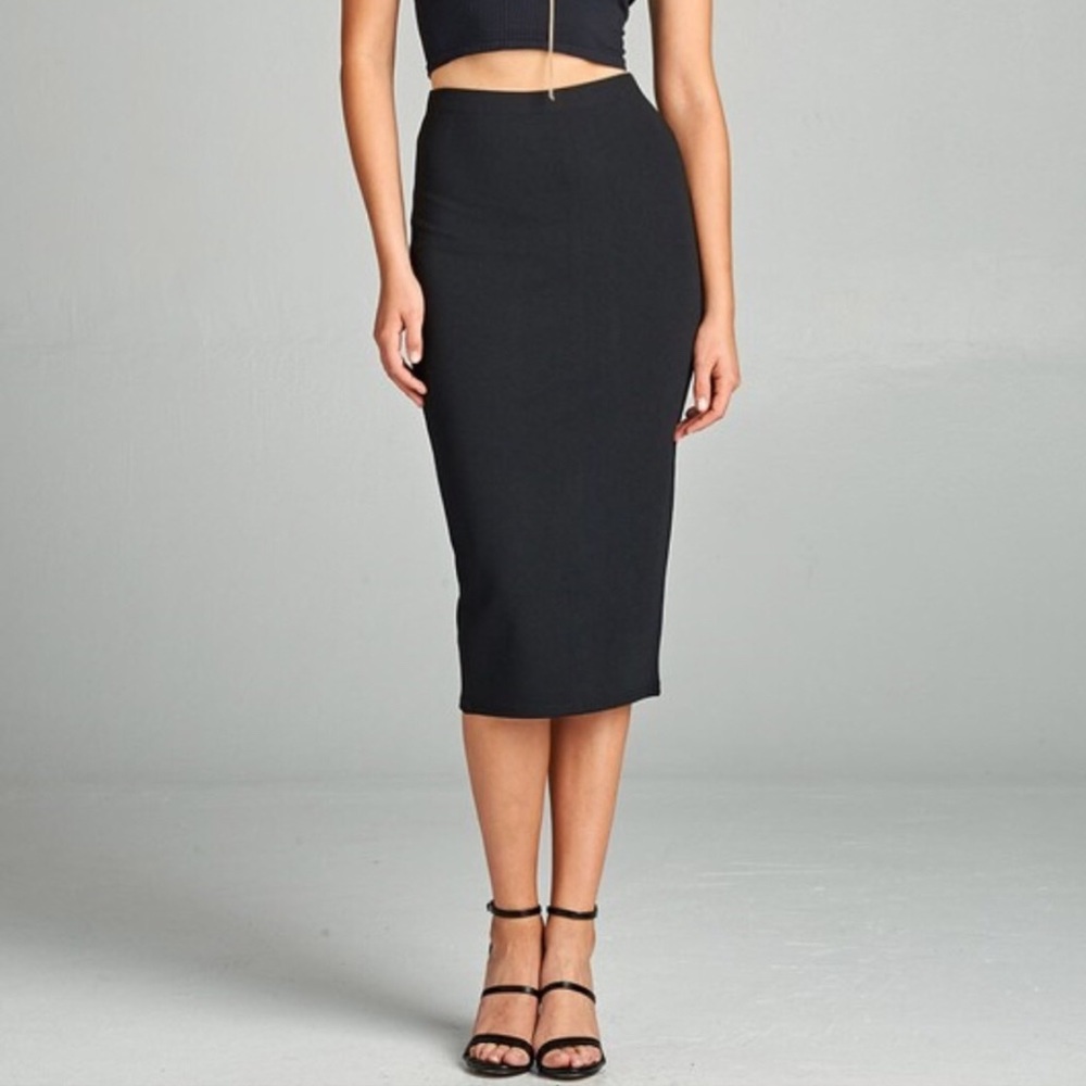 Black pencil midi skirt